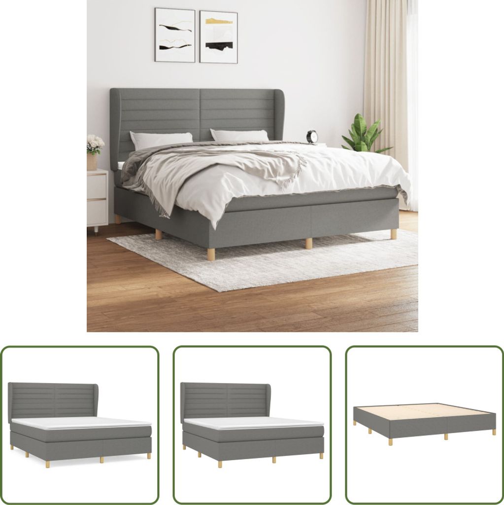 The Living Store Boxspringbett mit Matratze Dunkelgrau 160x200 cm Stoff
