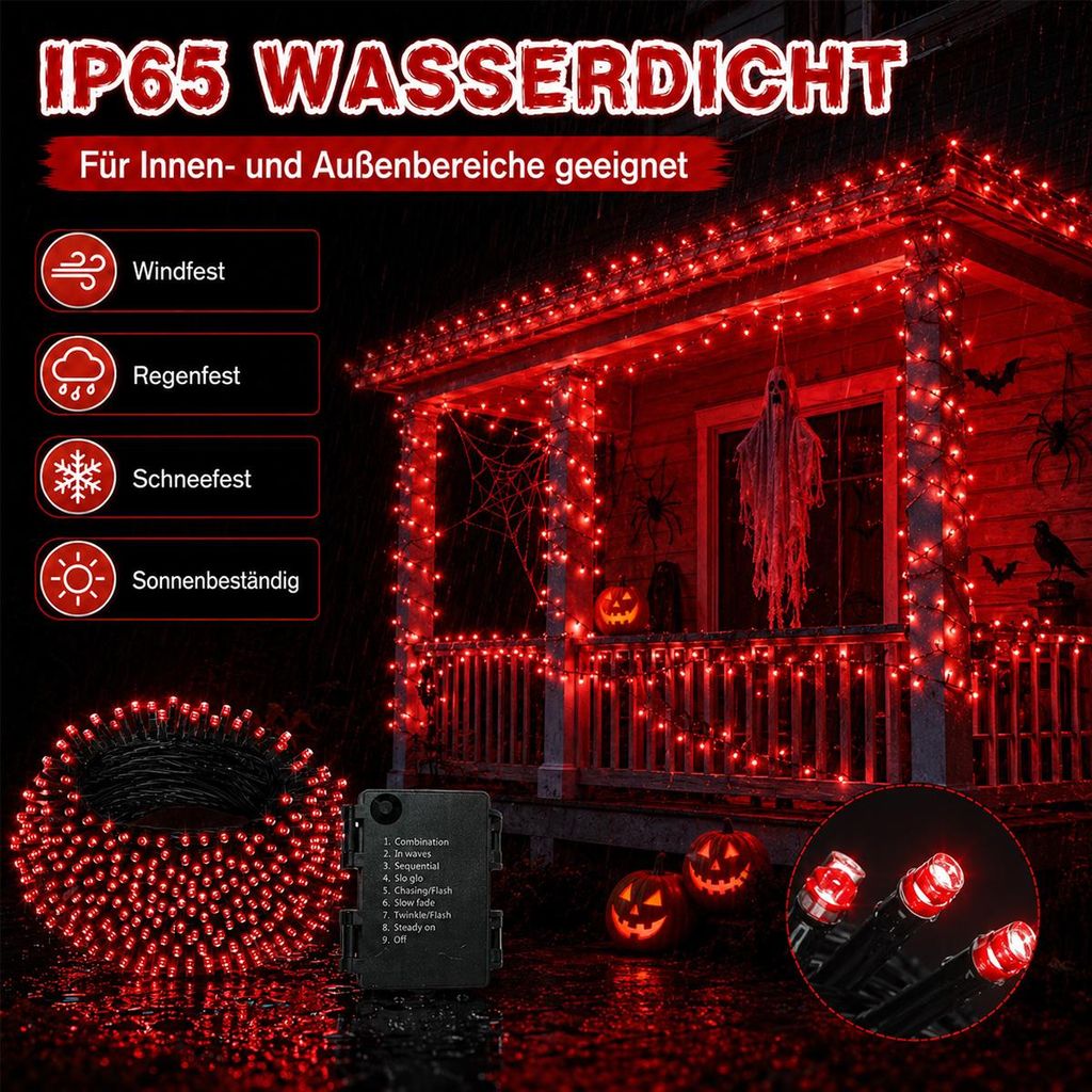 Batterie LED Lichterkette Rot, 3m 30 LEDs mit Timer und 8