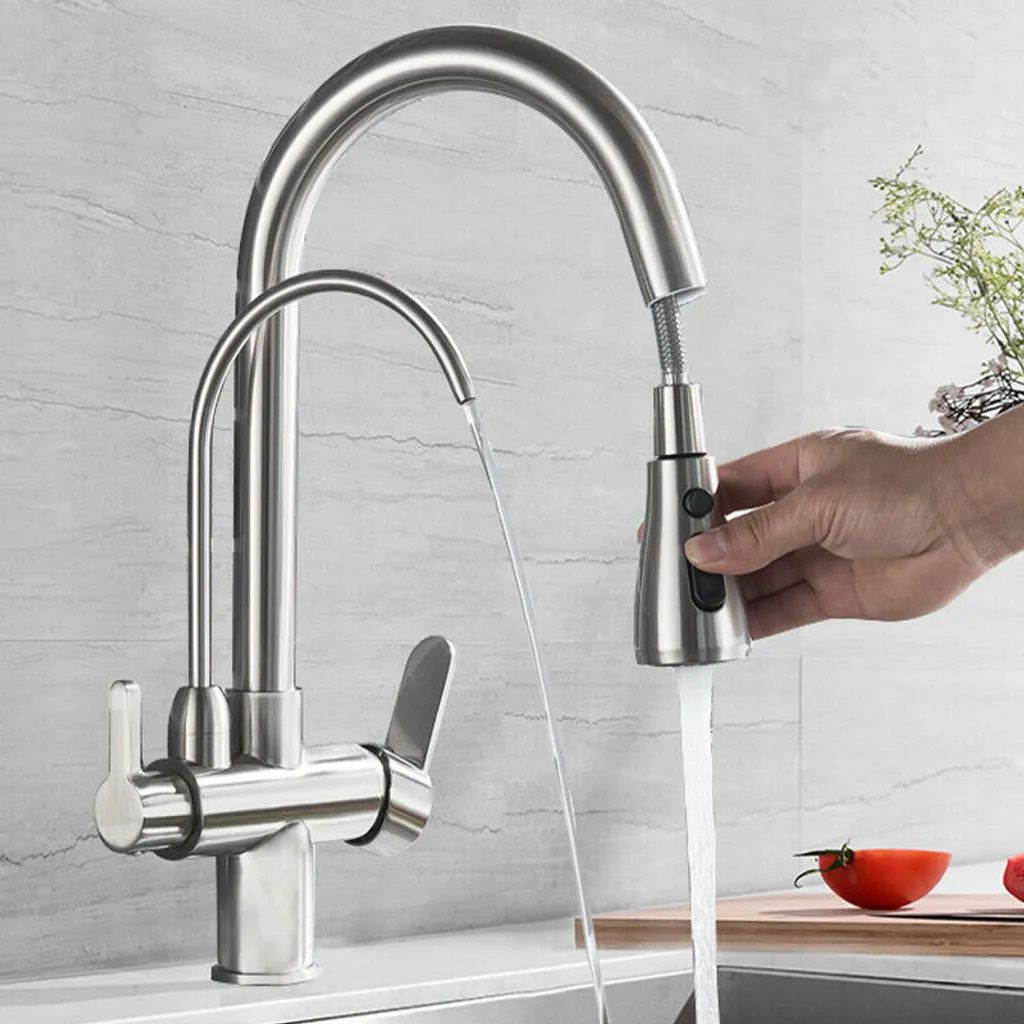 3 Wege Wasserhahn Küchenarmatur Schwarz Ausziehbar Mischbatterie Wasserfilter