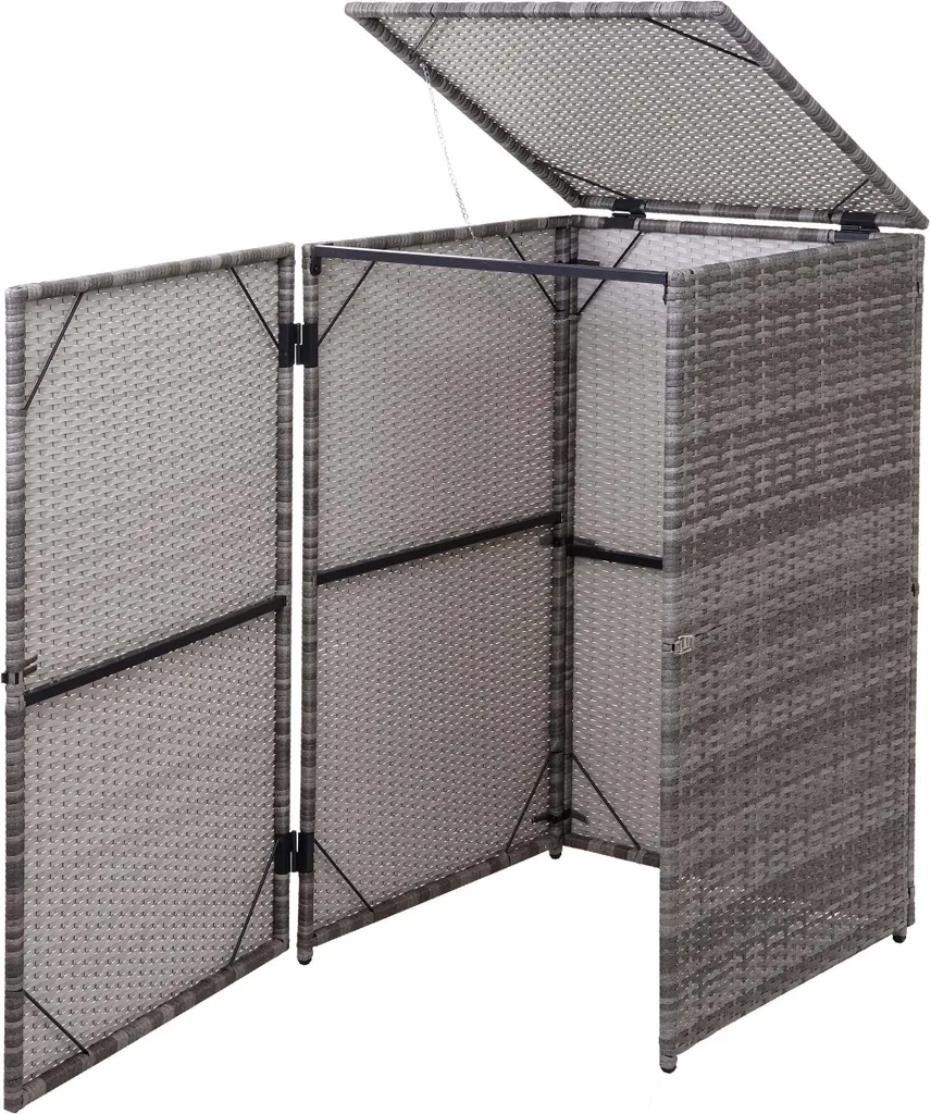 Abri pour poubelle de jardin 120l en résine tressée grise - Cache-bac chic