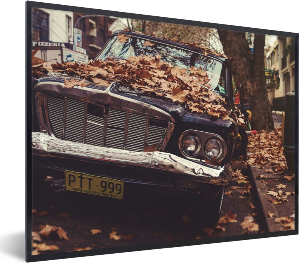 MuchoWow Gerahmtes Poster Auto - Herbstblätter - Landleben 40x30 cm - Poster mit Schwarzem Bilderrahmen Wandposter Rahmen Foto Bilder - Kunstpos...