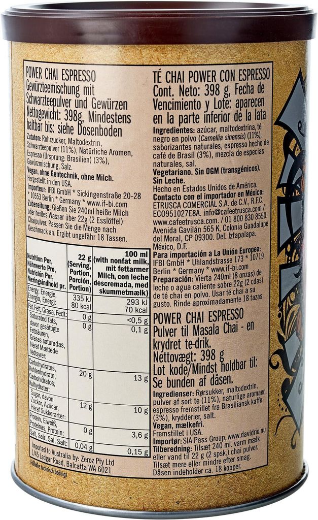 David Rio Power Chai Espresso | 398g Dose Immagine del prodotto 