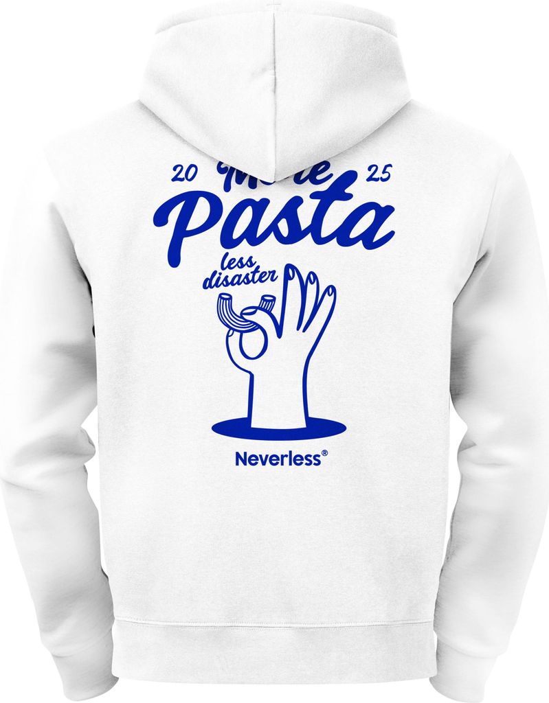 Herren Hoodie Backprint More Pasta Less Disaster Lustiges Nudel Design Retro Food Print Männer Fashion Streetstyle Neverless