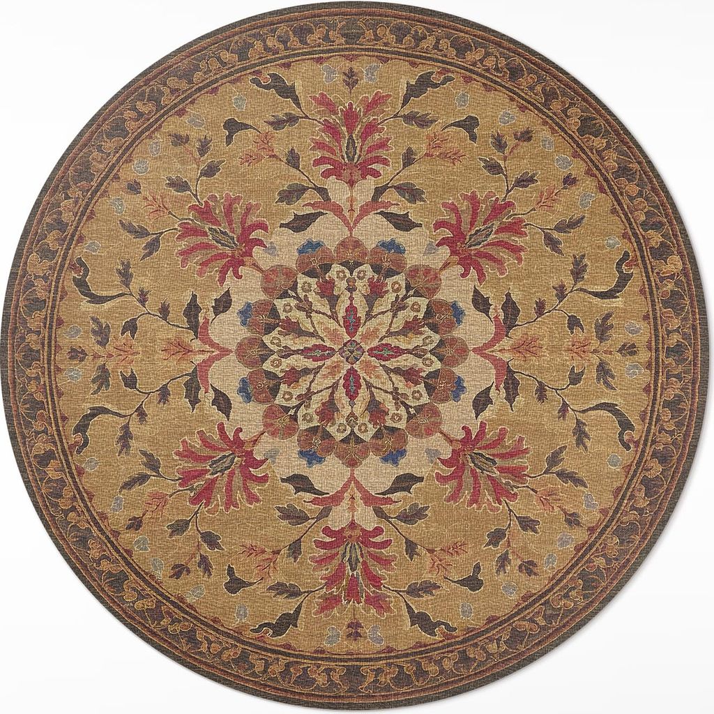 Subtile Blumenmotive – Vinyl Fußmatte – Ø 140cm – Rutschfest – Pflegeleicht & Langlebig