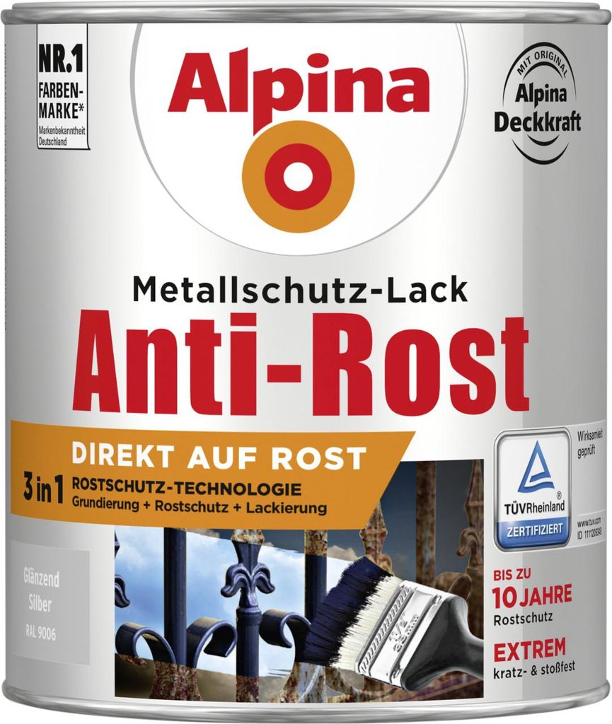 Alpina Metallschutzlack Anti-Rost Silber 750 ml glänzend