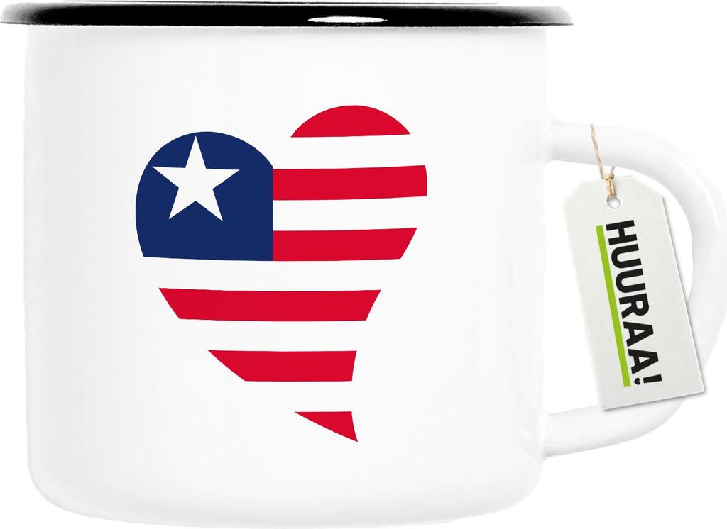 Huuraa Emaille Tasse Liberia Flagge Herz 300ml Vintage Campingbecher Geschenkidee
