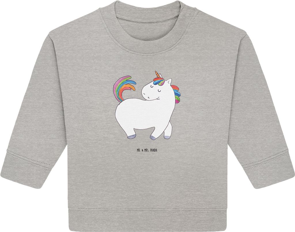 Mr. & Mrs. Panda Organic Baby Pullover Einhorn Stolzieren 6. - 12. Monat - Heather Grey - Geschenk, Pferd, Bunt, Freundin, Reiten, Bullover, Unicorn