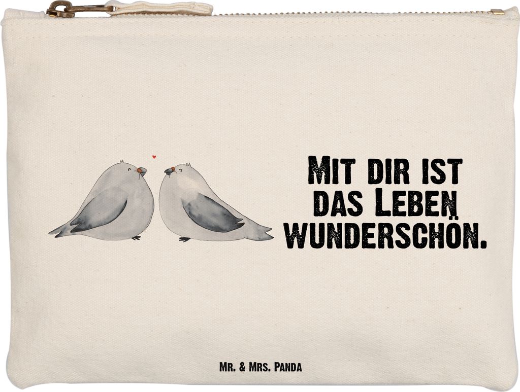 Mr. & Mrs. Panda Etui Turteltauben Liebe Größe M - Weiß - Geschenk, Kosmetiktasche, Verheiratet, Freundin, Jahrestag, Pouch, Schlamper, Federtas...