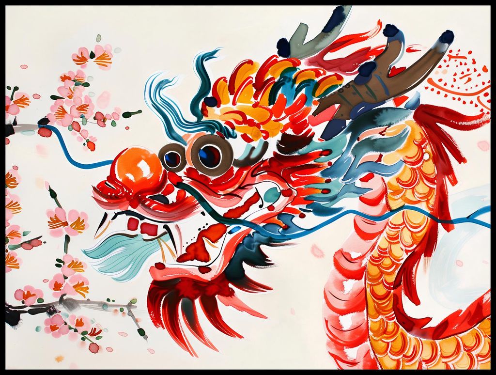 Plakat 100x75cm Drache in Lebhaften Farben