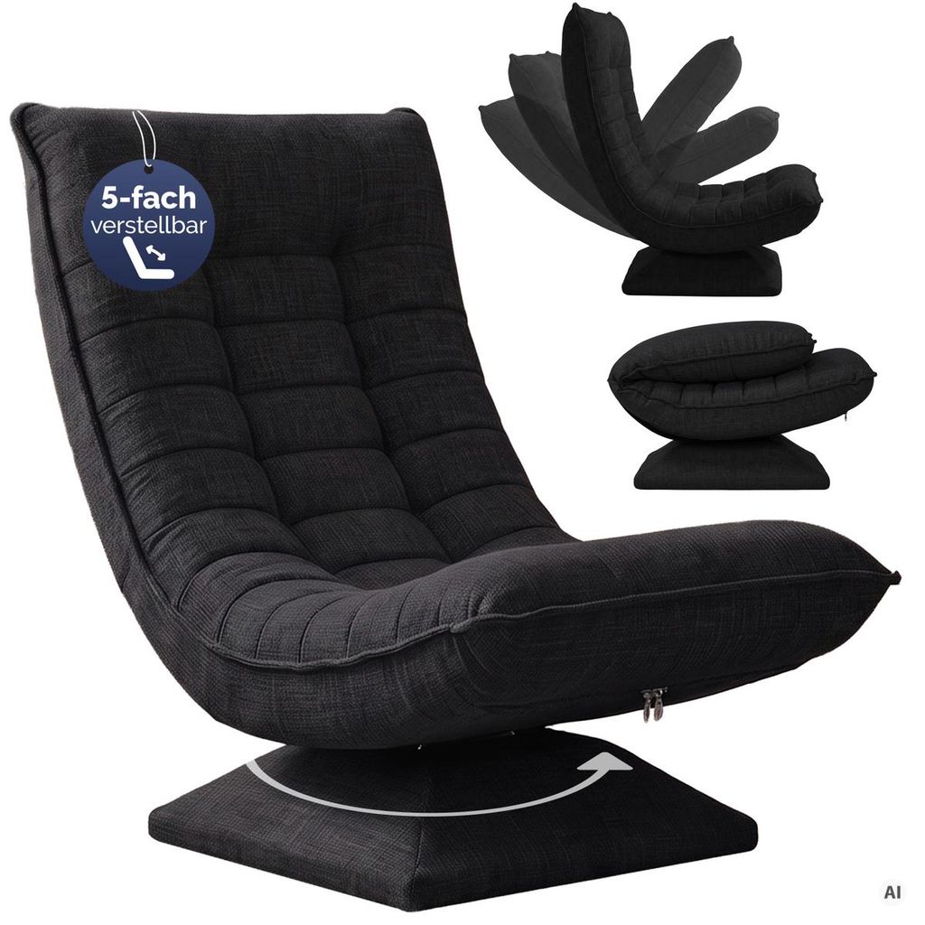 CASARIA Relaxsessel mit verstellbarer Rückenlehne Schwarz Produktbild  KI-generiertes Bild