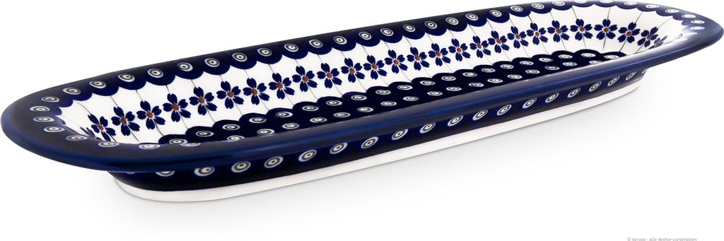 Original Bunzlauer Keramik Servierplatte Platte Teller schmal länglich oval 37,4x13,4x3,0 cm Design 166a
