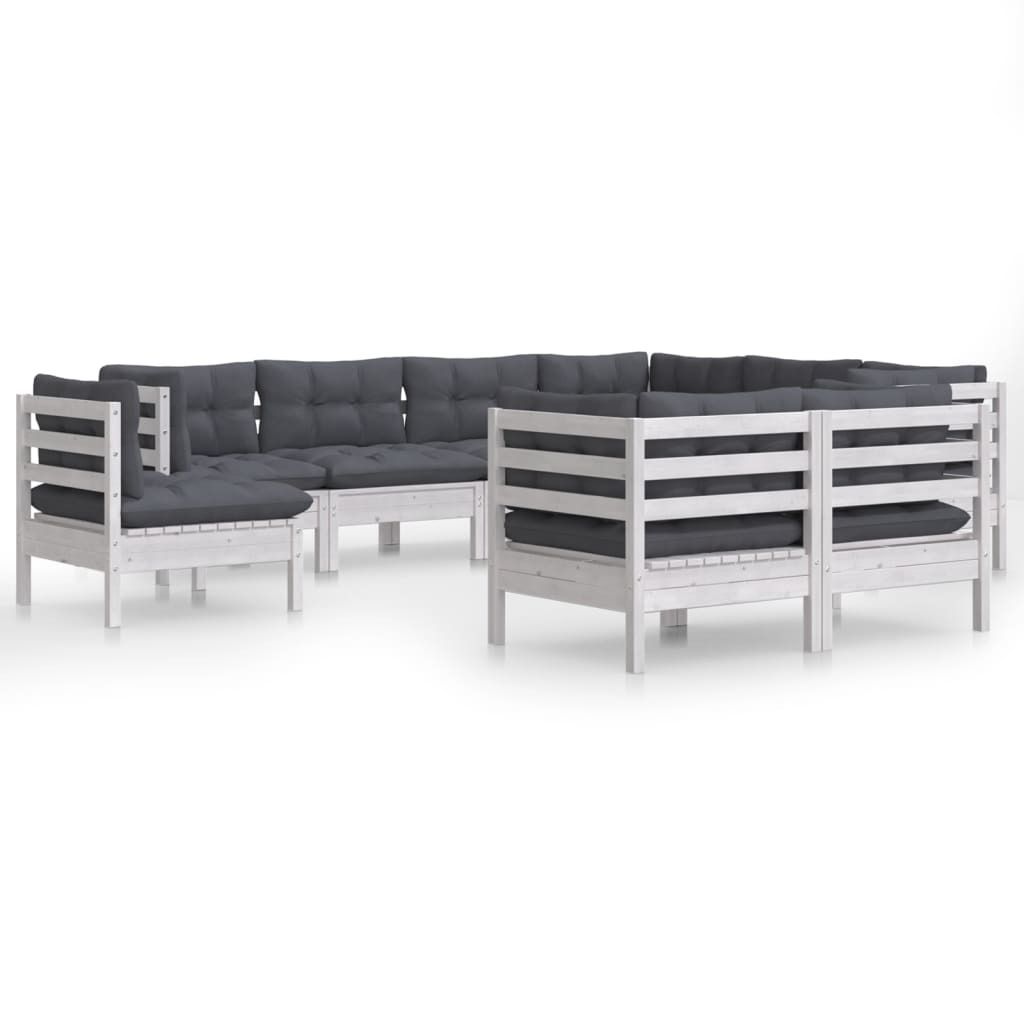 vidaXL 9-tlg. Garten-Lounge-Set mit Kissen Weiß Kiefer Massivholz