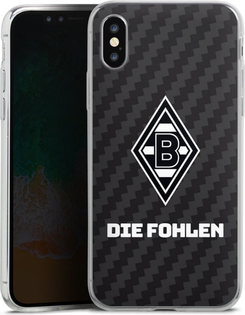DeinDesign Slim Hülle für Apple iPhone Xs Silikon Case Ultra Dünn Handyhülle Borussia Mönchengladbach Carbon Gladbach