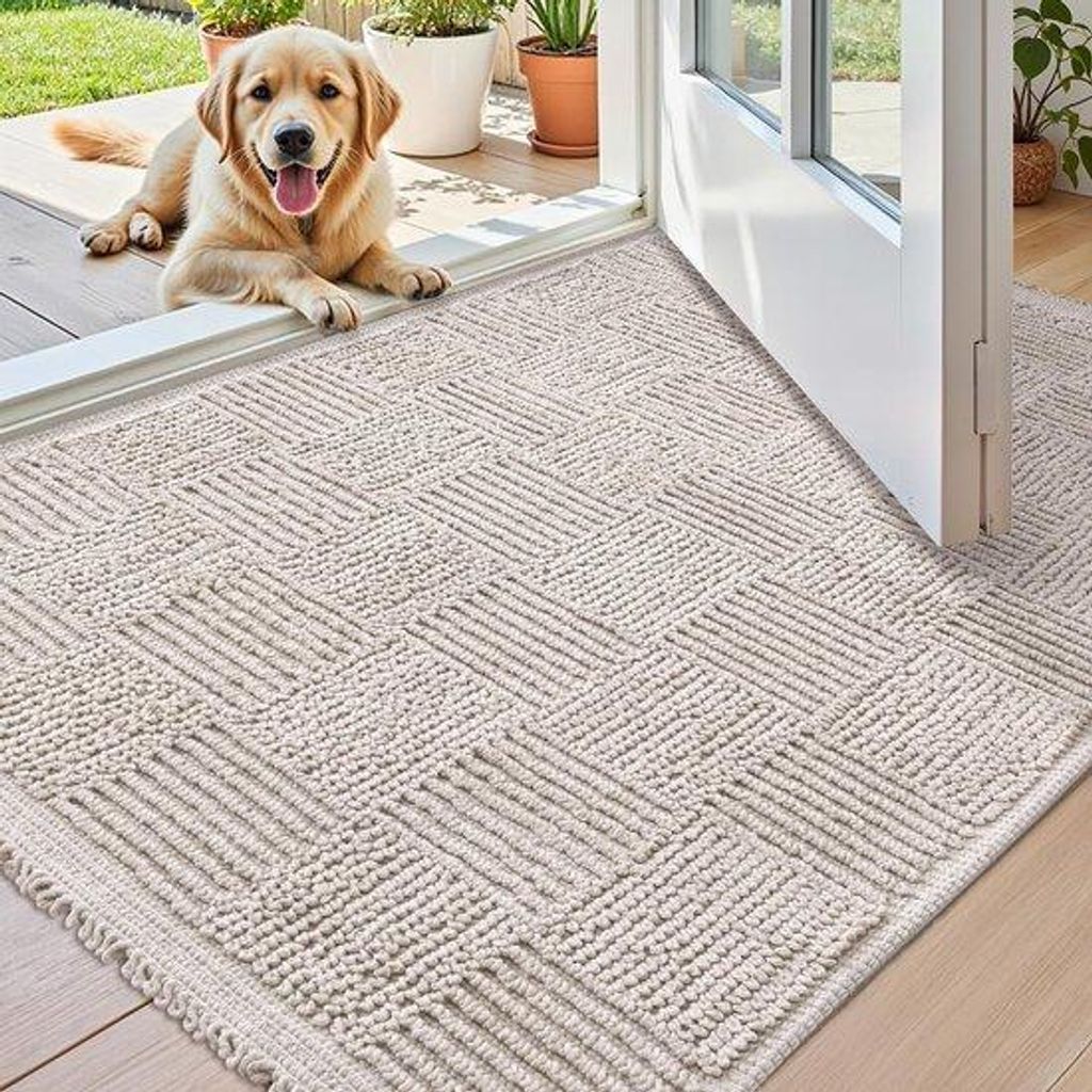 Unyqoos Waschbare und ultradünne Fußmatte für Innen- und Außenbereich mit rutschfestem Rücken 50 x 80 cm