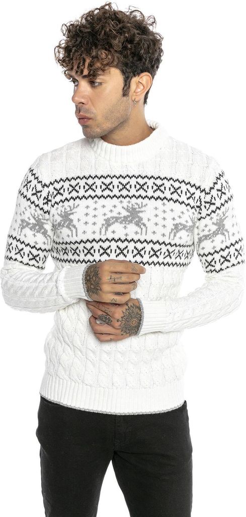 Red Bridge Herren Strickpullover Norweger Pullover Slim-Fit Plait Reindeer