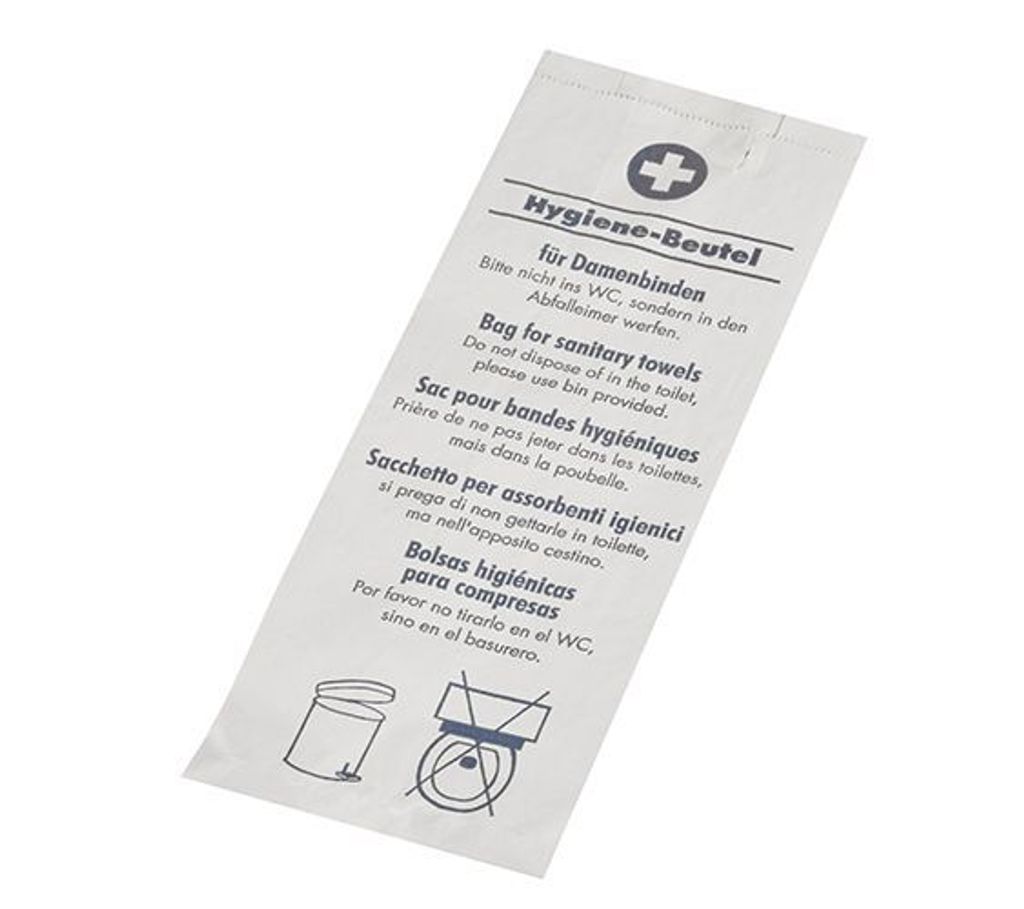 Hygienebeutel 28 cm x 11 cm x 5,5 cm weiss "bedruckt" Produktbild 