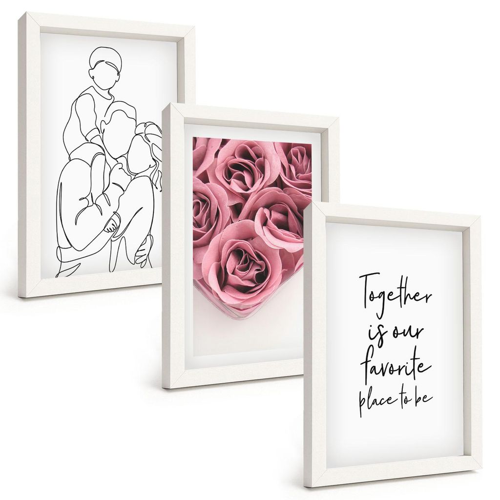 Bilder Set 3-teilig im weißen Rahmen – Wandbilder 3 Stück – gerahmte Poster für Wohnzimmer, Schlafzimmer und Flur – 20x30 cm – Rosenstr...