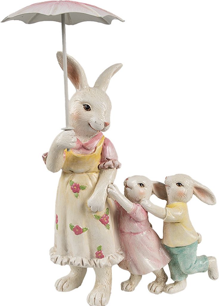 Clayre & Eef Dekorationsfigur Kaninchen 16x9x22 cm Weiß Rosa Kunststoff