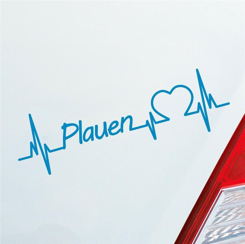 Auto Aufkleber Plauen Herz Herzschlag 19x6 cm Hellblau Sticker Heckscheibenaufkleber