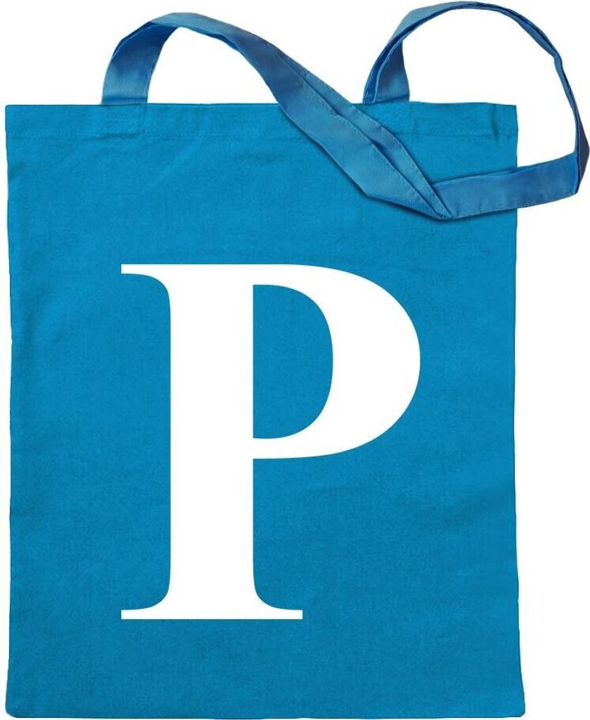 Kiwistar - Baumwolltasche - hellblau - Buchstabe P - Alphabet - Tragetasche Stoffbeutel Umhängetasche langer Henkel
