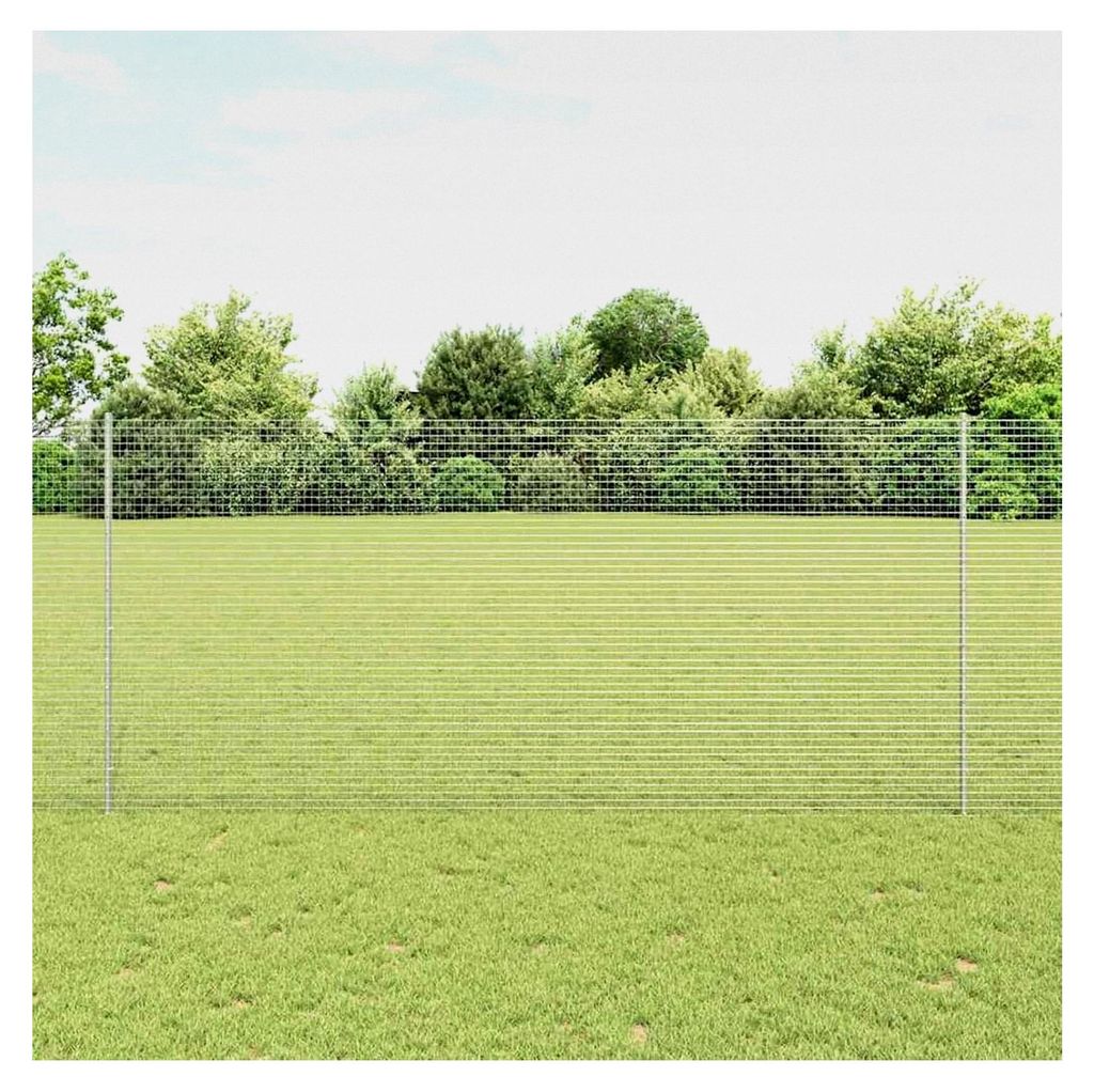 Geschweißter Drahtzaun mit 10 U-Posten Silber 1,4 x 10 m Stahl, Mobiler Zaun für Garten, Hof, Hühnerzaun, Kaninchengehege