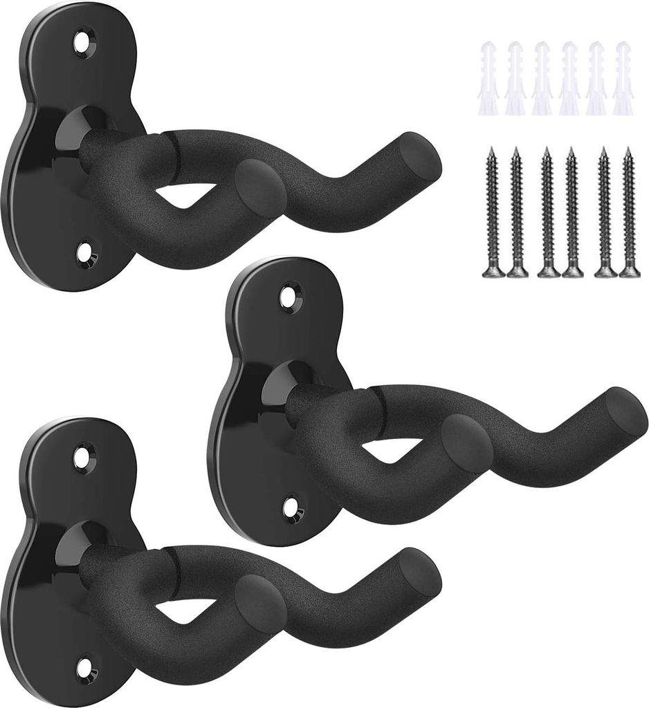 Wandhalterung für Gitarren 3er-Pack - Schwarz, für Bass, E-Gitarre, Akustikgitarre