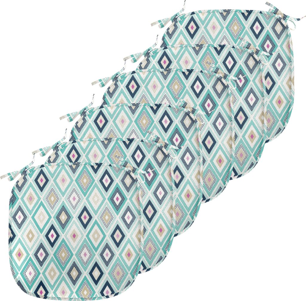 ABAKUHAUS Türkis Polster für Esszimmerstühle, Dots Rhombus Diamant, Dekoratives wasserfestes Kissen mit Riemen für Küchensitze, 40 cm x 40 cm-...