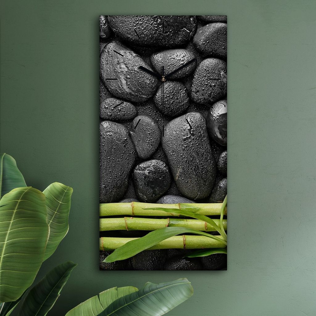 Wohnzimmer Leinwand Uhr Geräuschlos Küche 30x60 Natural, Steine, Motive, schwarze Zeiger