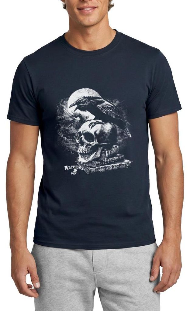 Spreadshirt Alchemy England Poe's Raven Rabe Totenkopf Männer T-Shirt, 4XL, Navy