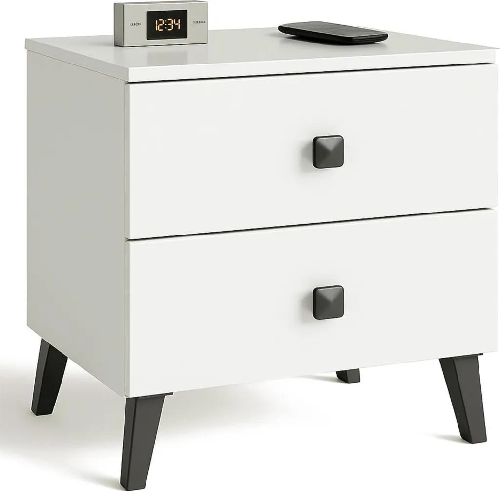 Table de chevet design MAVRIEL avec finitions noir et blanc premium