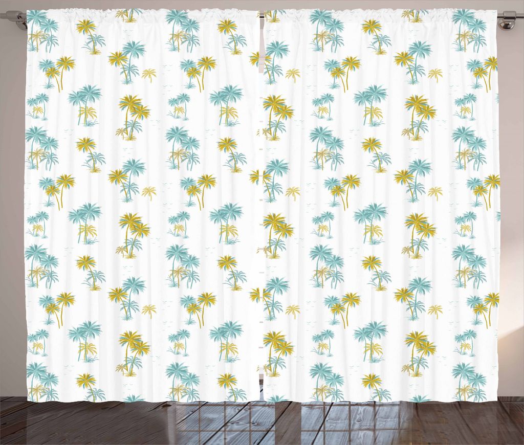 ABAKUHAUS Tropisch Rustikaler Vorhang, Tropical Palm Tree Design, Wohnzimmer Universalband Gardinen mit Schlaufen und Haken, 280 x 245 cm, Mehrfarbig