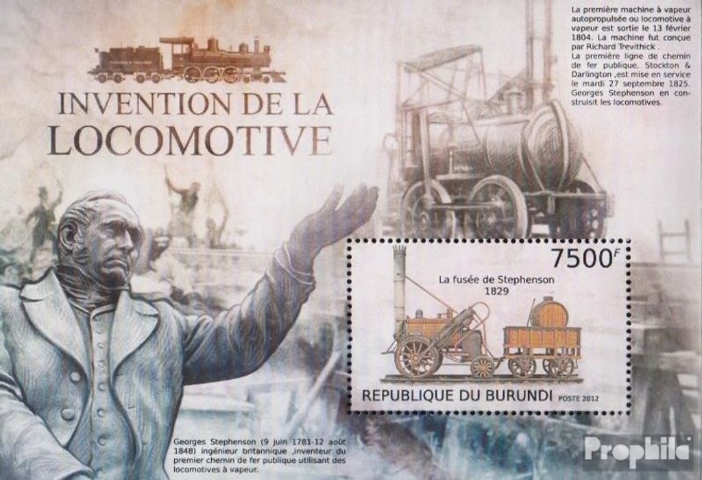 Briefmarken Burundi 2012 Mi Block312 (kompl.Ausg.) postfrisch Frühe Dampflokomotiven