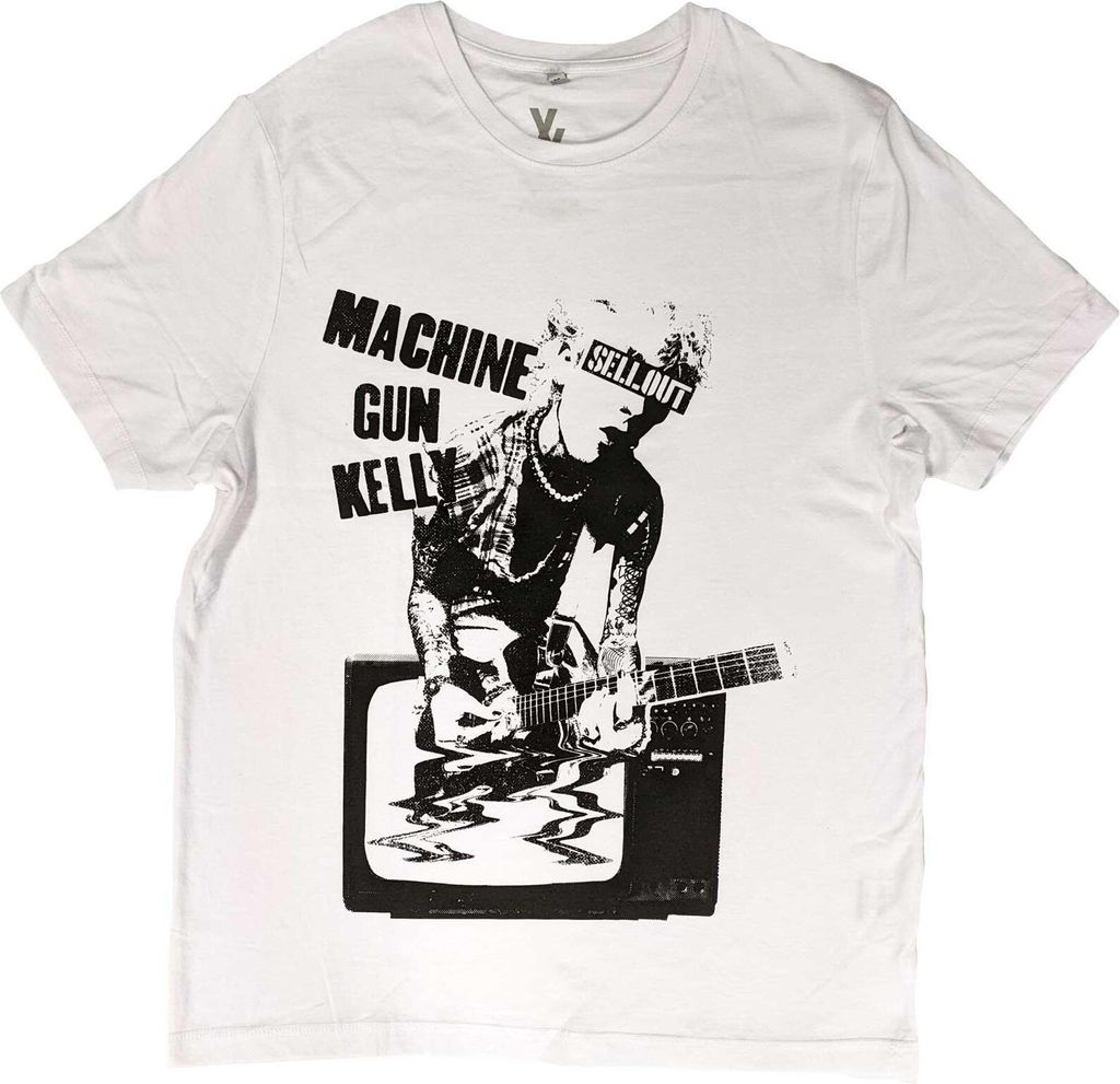 Machine Gun Kelly - "TV Warp" T-Shirt für Herren/Damen Uni RO4606 (L) (Weiß)