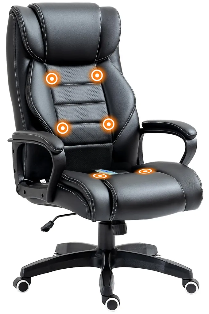 Fauteuil de bureau massant pour télétravail ergonomique et réglable - Noir