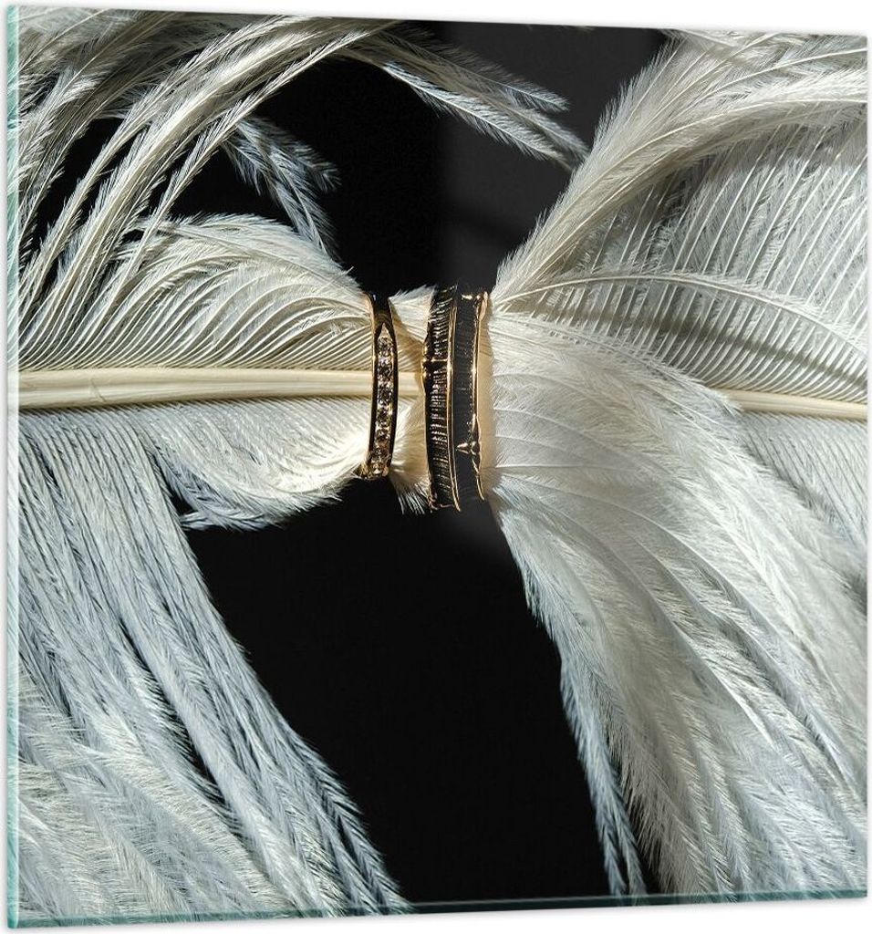 Bilder auf glas - Einteilig - Feder Romantik Ehe - 50x50cm - Glasbilder - Wandbilder - Bilder - zum Aufhängen bereit - Wanddekoration aus Glas - G...