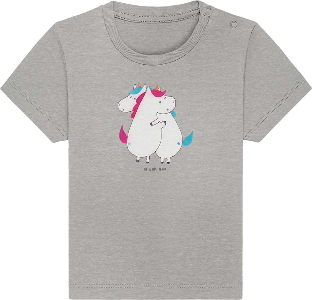 Mr. & Mrs. Panda Babyshirt Einhörner Umarmen 24. - 36. Monat - Heather Grey - Geschenk, Baby Shirt, Oberteil, Unicorn, Organic, T-Shirt, BFF, Gesc...