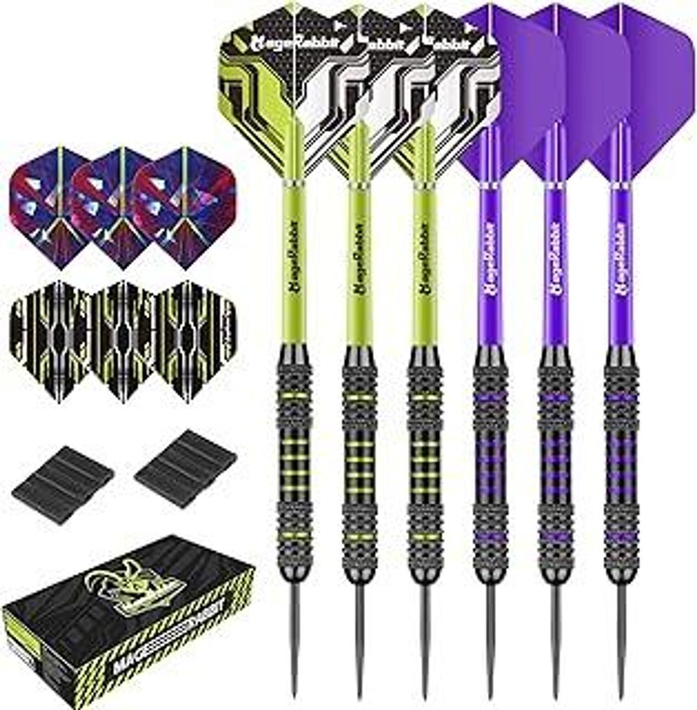 Dartpfeile mit Metallspitze, 6 Stück Professionelle SteelDarts mit 12 Dart-Flights