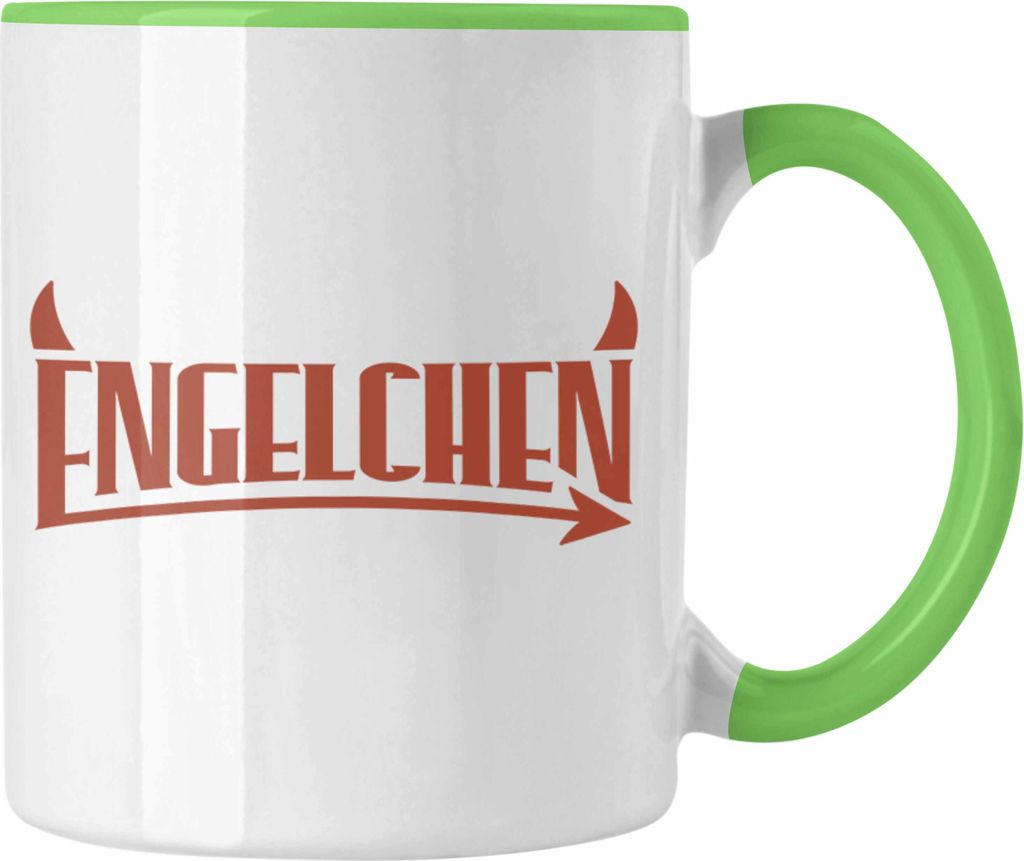 Trendation - Engelchen Tasse Geschenk Frauen Teufel Ohren Engel Geschenkidee Frauen Humor 18+ (Grün)