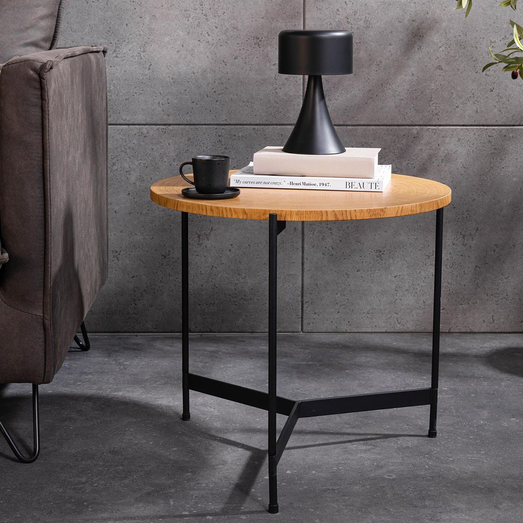 riess-ambiente Runder Couchtisch FUSION 50cm natur schwarz Eiche Metall Baumscheibe Beistelltisch