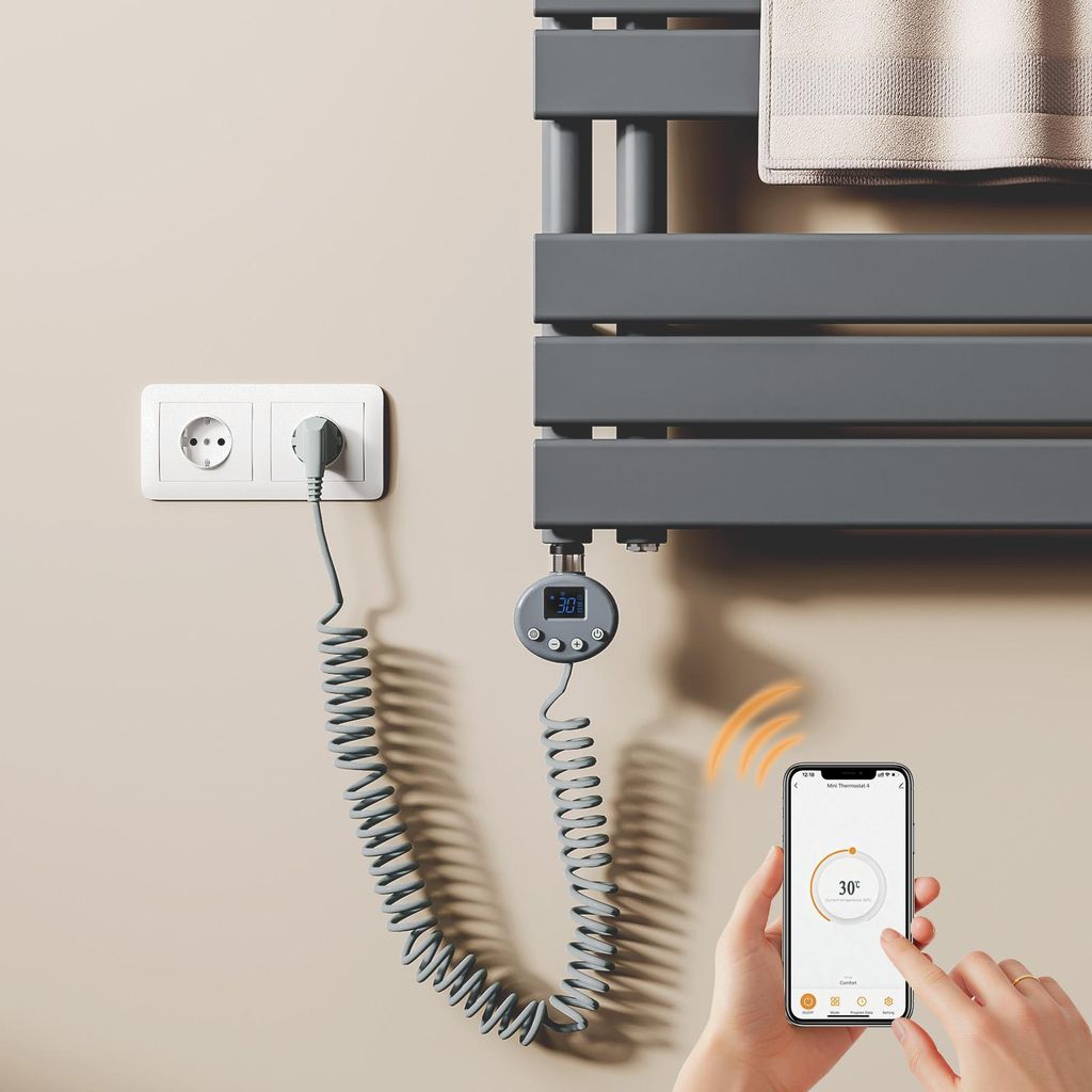S’AFIELINA Heizstab mit Thermostat 1200W, programmierbarer Timer & LCD-Anzeige, WiFi, für Badheizkörper, Edelstahl, intelligente Steuerung, Ant...