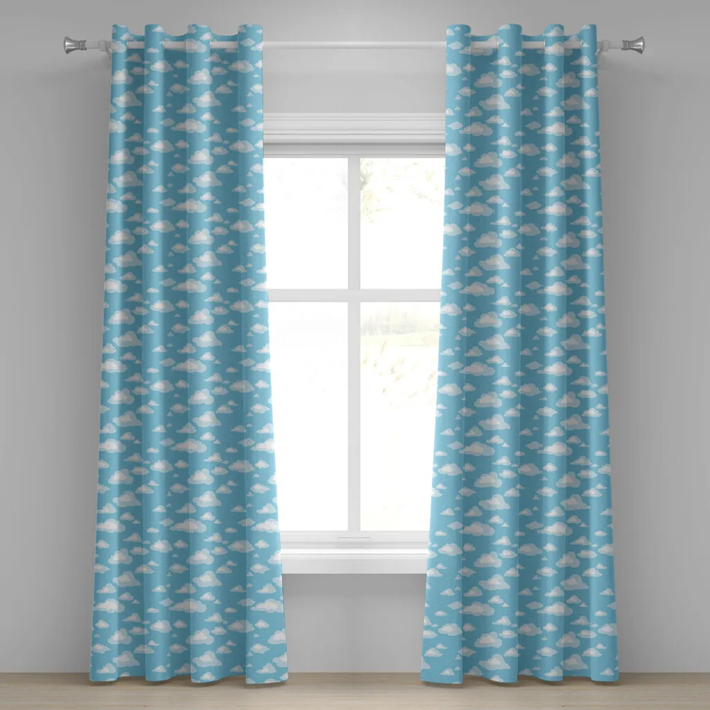 Paire de rideaux décoratifs motif nuages et soleil pour chambre
