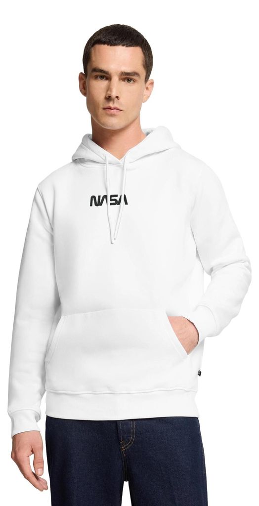 Spreadshirt NASA Logo Schwarz Stick Herren Premium Hoodie, L, Weiß