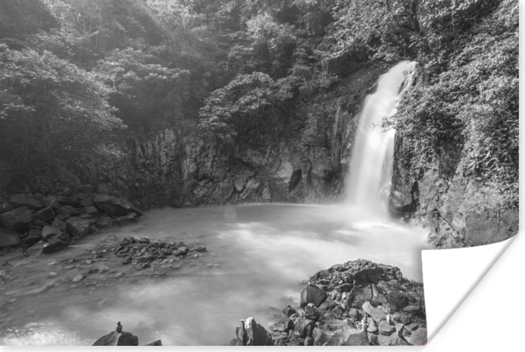 MuchoWow Poster Rio Celeste-Wasserfall am Tenoria-Vulkan in Costa Rica in schwarz-weiß 180x120 cm - Fotoplakat
