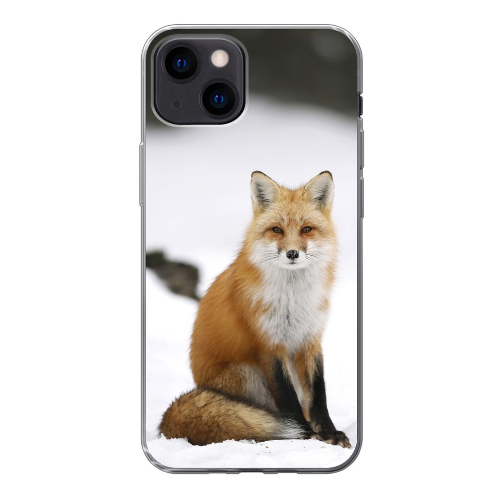 MuchoWow Handyhülle Schutzhülle Hülle für iPhone 13 mini Fuchs - Schnee - Winter Silikon Softcase Handy Hülle - Softcase