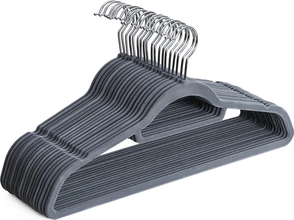 Cintres en velours pour penderie gain de place lot de 50 gris clair