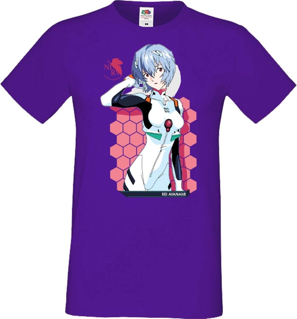 Herren T-Shirt Anime Manga Neon Anime Genesis Manga Evangelion Rei Ayanami 02 Rei Neon, Man S / Lila