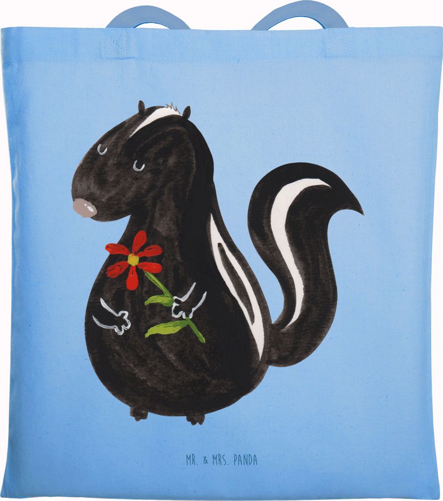 Mr. & Mrs. Panda Einkaufstasche Stinktier Blume - Sky Blue - Geschenk, Raubtier, Tasche, Skunk, Dreams, Tote Bag, Shopping, Büchertasche, Stinki, ...