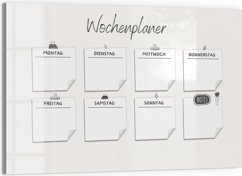 DEQORI Magnettafel Glas 60x40 cm 'NP Weiß (DE) ' beschreibbar Whiteboard Pinnwand Küche