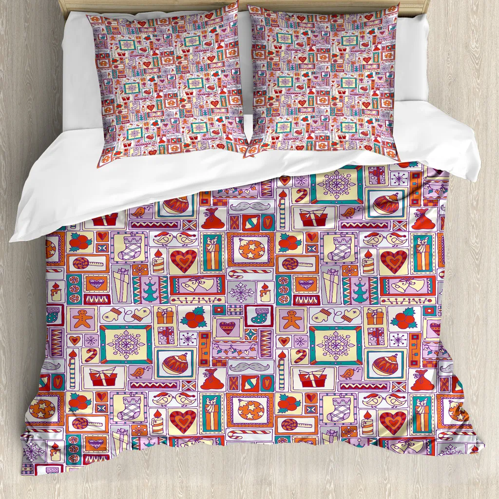 ABAKUHAUS Copripiumino natalizio, candele profumate agli agrumi, antiacaro, adatto a chi soffre di allergie, con federe, 155 cm x 220 cm - 80 x 80 cm, multicolore