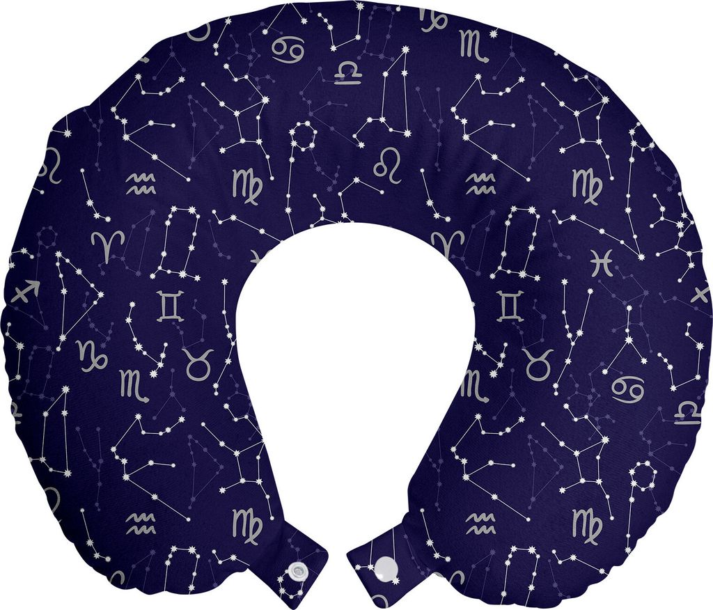 ABAKUHAUS Astrologie Reisekissen Nackenkissen, Zodiac Constellations, Schaumstoff Reiseartikel für Flugzeug und Auto, 30x30 cm, Indigo Grau Weiß